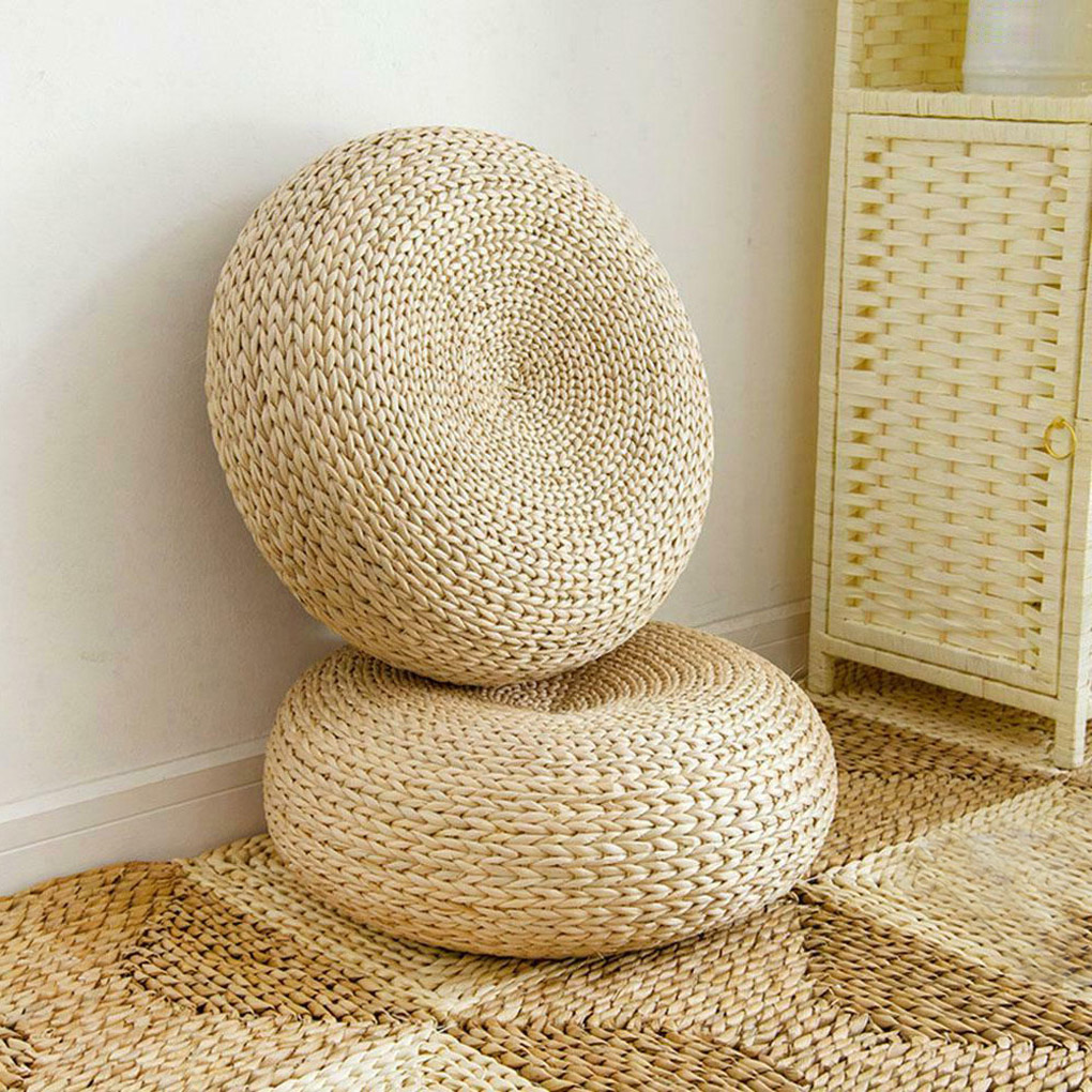 Japanese Home Textiles - Okrągły puf z naturalnej słomy, ręcznie