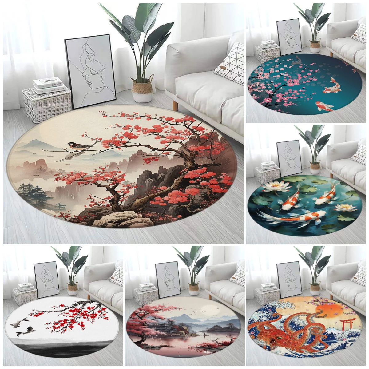 Japanese Home Textiles - Okrągły dywan z japońskim koimą i