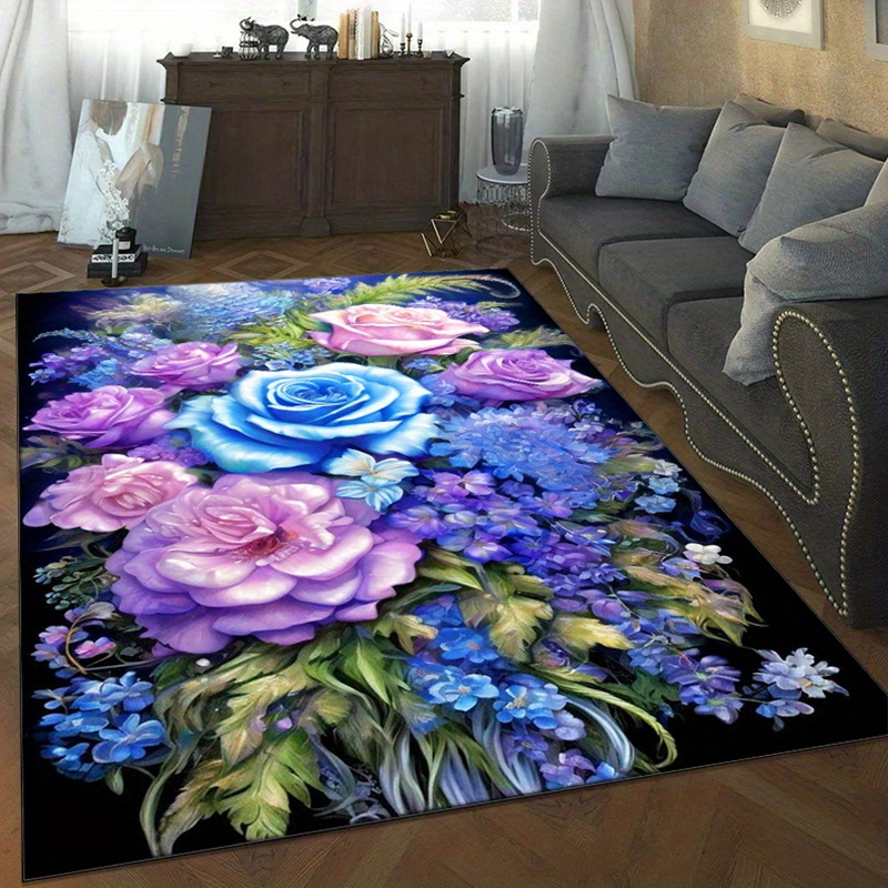 Dywan w kwiaty z niebiesko-fio – Home Textiles And Furnishing recenzja i cena