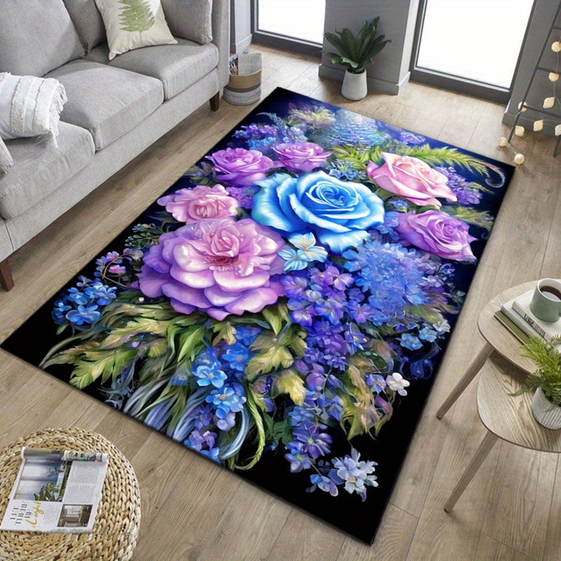 Dywan w kwiaty z niebiesko-fio – Home Textiles And Furnishing recenzja i cena